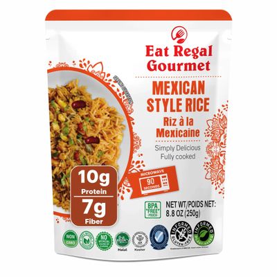 Eat Regal Ready to Eat Mexican Style Rice, 10g Protein & 7g Fiber per Pouch, 1.5 Minutes Microwave Rice, Bold Mexican-Inspired Flavor, Non-GMO Ingredients, Gluten-Free, Halal & Kosher, BPA-Free Pouch, 8.8 oz Pack of 7