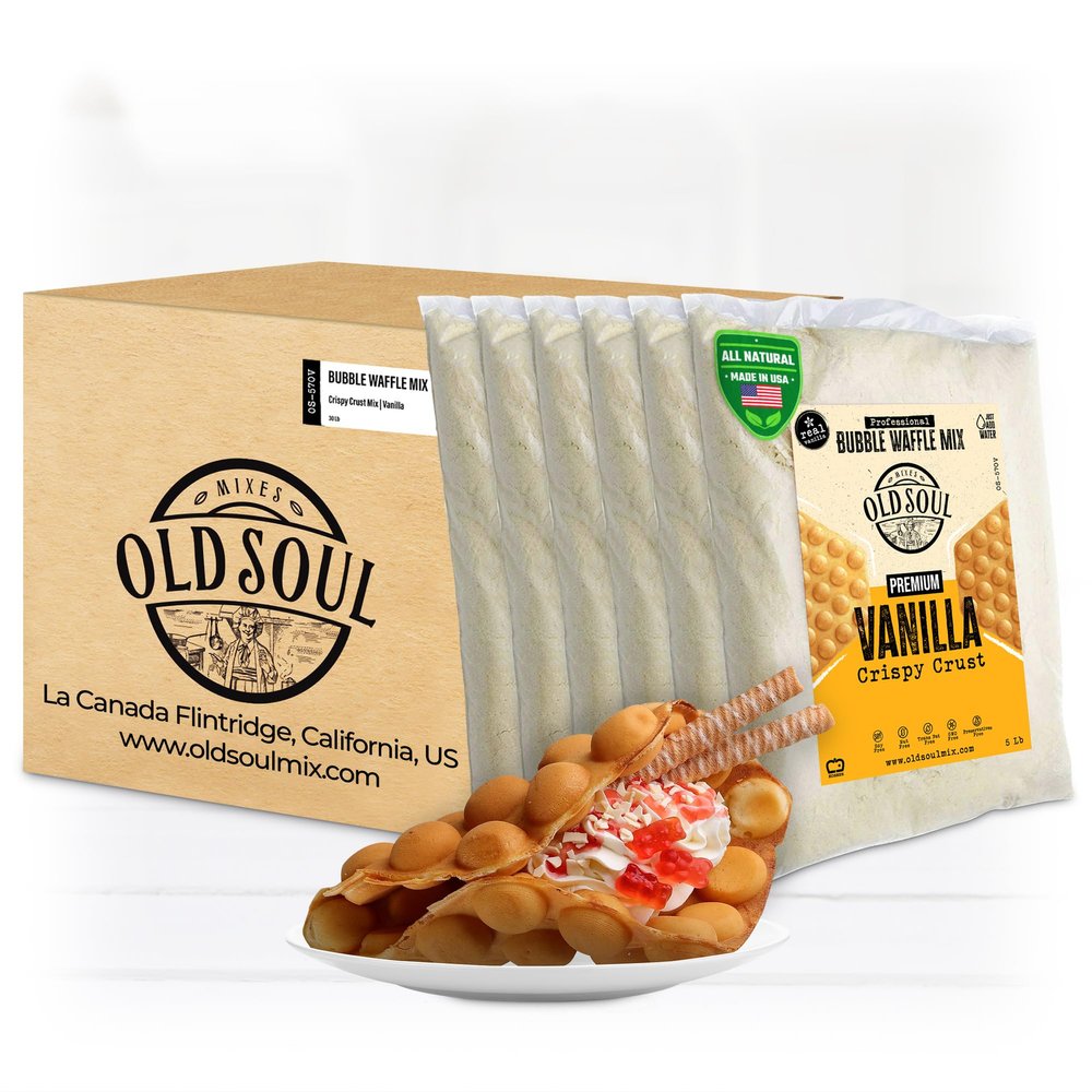 OldSoul Professional Bubble Waffle Mix | Crispy | Vanilla Flavor | Egg Waffle Mix | 168 Waffles (30 Lbs, Traditional)