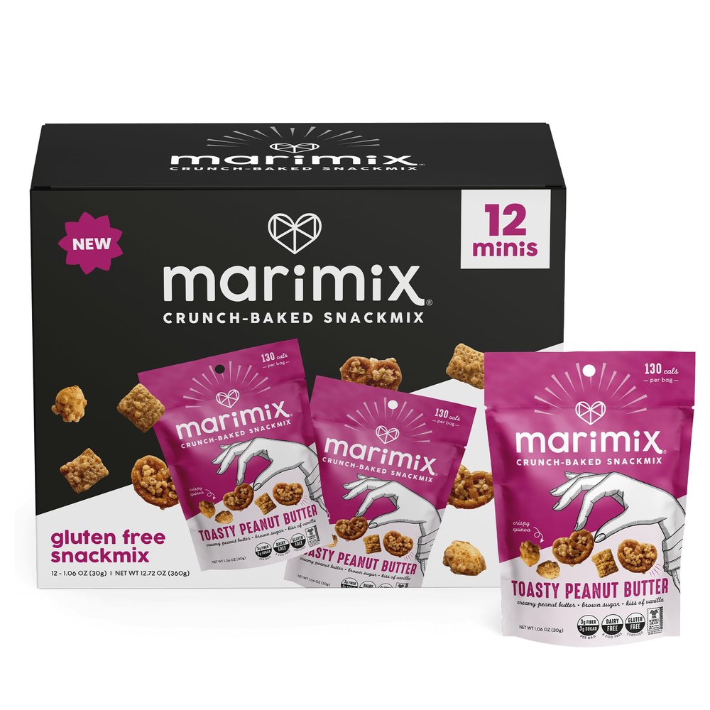 Marimix Snack Mix | Mini Toasty Peanut Butter | Crunch Baked Sweet & Salty Savory Plant Based Naturally Gluten Free Whole Grain Fiber Charcuterie Pretzel Trail Party Mix | No Artificial Ingredients