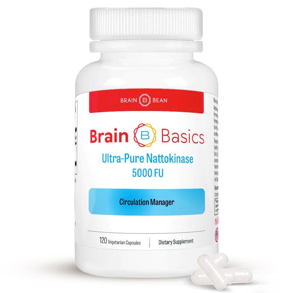 Brain Basic Ultra-Pure Nattokinase 5000 FU  120 Capsules - Natural Blood Circulation Support with Highest Potency Available  Non-GMO, Vegan, Gluten Free