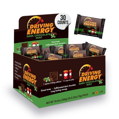 Driving Energy - Caffeinated Energy Bite Size - Dark Chocolate Mint Energy Fuel with 150mg Caffeine - Long-Lasting Energy for Gym, Workout, Adults - Great Taste - Low Carb - Healthy Snack - 30 Count