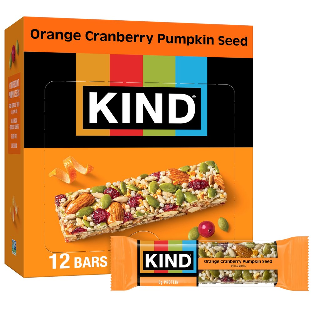 KIND Seeds Fruit & Nuts Snack Bar, Orange Cranberry | 5g Protein, High Fiber, Gluten Free Bars, 1.4 OZ, 12 Count