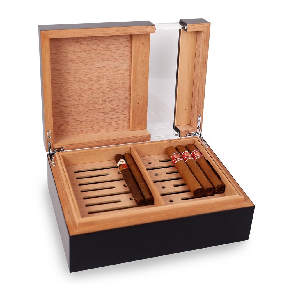 Hotel Collection Cigar Humidor Elegant Wooden Storage Box with Adjustable Divider & Removable Tray, Luxury Home Bar Accent