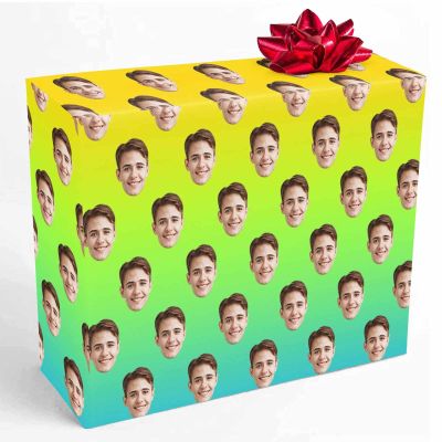 InterestPrint Custom Photo Wrapping Paper, Personalized Picture Gradient Yellow Gift Wrap Paper Fashion Wrapping Paper Roll 58x23 for Unisex Kids Wedding Birthday Christmas 5 Roll