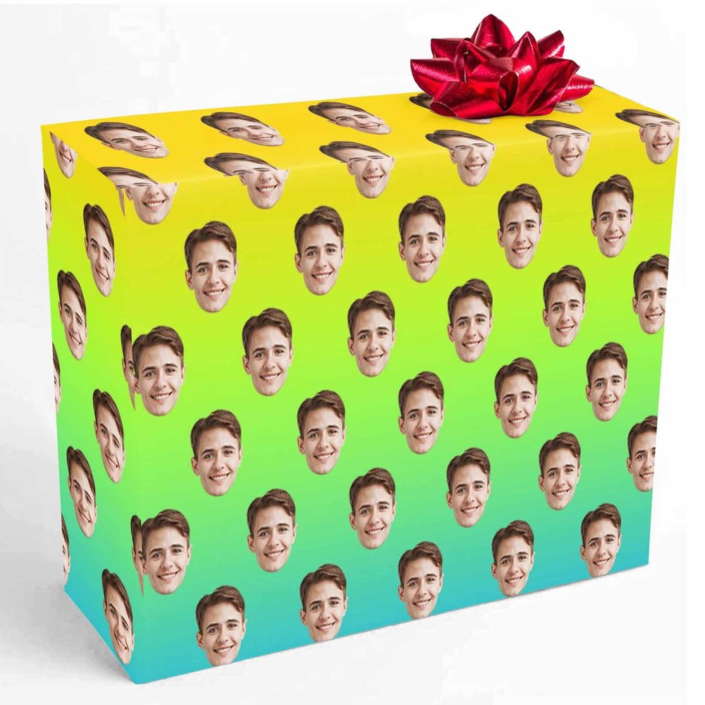 InterestPrint Custom Photo Wrapping Paper, Personalized Picture Gradient Yellow Gift Wrap Paper Fashion Wrapping Paper Roll 58x23 for Unisex Kids Wedding Birthday Christmas 5 Roll
