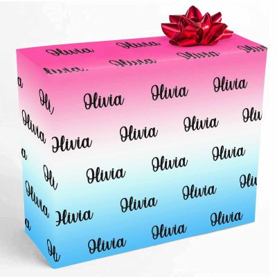 InterestPrint Custom Name Gift Wrapping Paper Personalized Pink White Pink Wrapping Paper Roll Customized Wrap Paper 58x23 for Mom Dad Grandma Grandpa Birthday 1 Roll