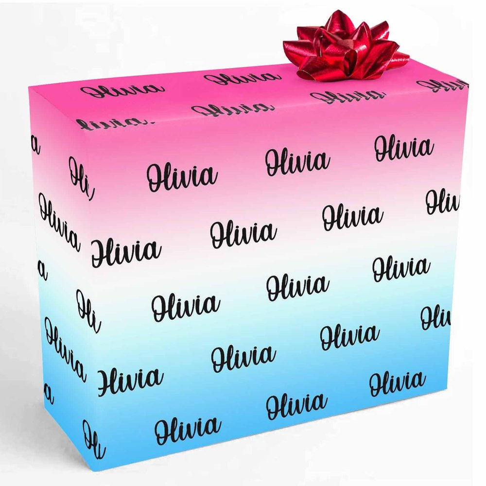 InterestPrint Custom Name Gift Wrapping Paper Personalized Pink White Pink Wrapping Paper Roll Customized Wrap Paper 58x23 for Mom Dad Grandma Grandpa Birthday 1 Roll