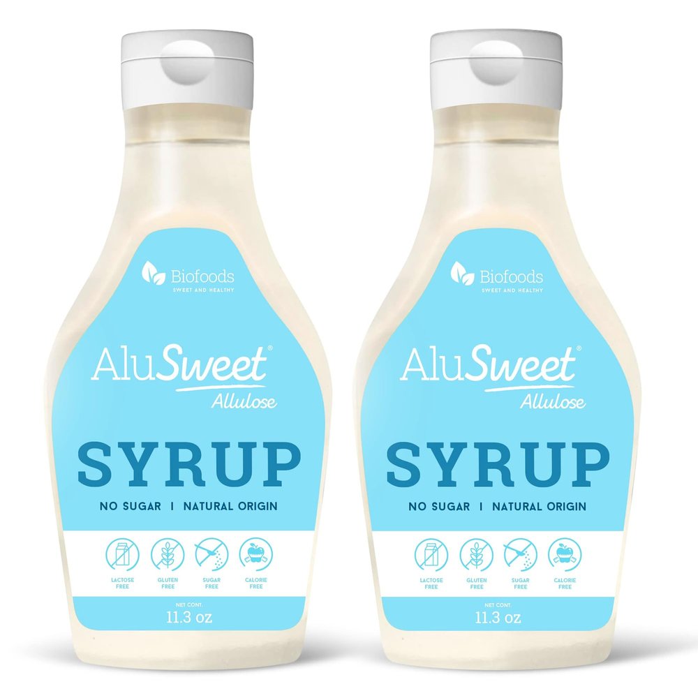 Alusweet Allulose Syrup Sugar Free Syrup Liquid Allulose Sweetener - 11 fl oz - 1:1 Sugar Substitute, Low Carb and Keto Friendly No Artificial Colors or Flavors, Non GMO, Gluten-Free, Vegan for Cocktails, Coffee, Cold Drinks, And Cooking (2 Pack)