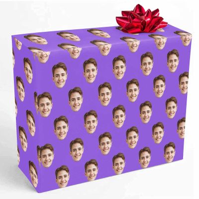 InterestPrint Personalized Photo Wrapping Paper Roll, Custom Face Purple Gift Wrapping Paper with Picture for Teens Women Men Mom Dad Birthday Wedding Anniversary 58x23 1 Roll