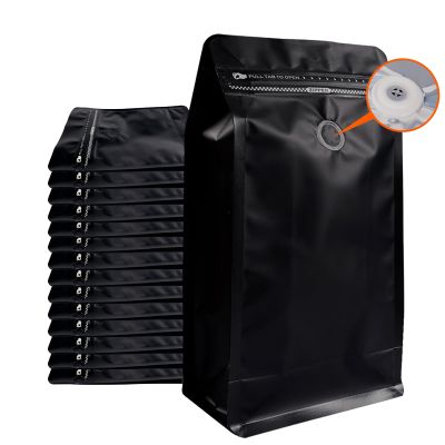 Coffee Bags with Valve (50 PCS,32oz/2lb) Black High Barrier Aluminum Foil Flat Bottom Standing Coffee Beans Storage Packaging Bags, Reusable Heat Seal Side Zipper Pouches for Small Business and Home