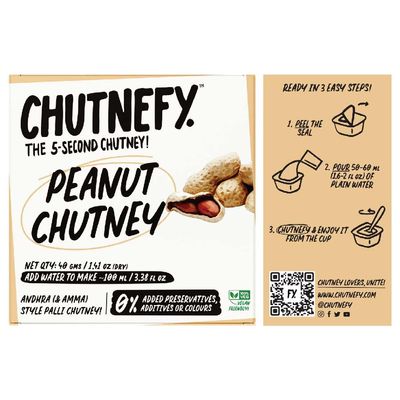 Chutnefy - Peanut Chutney- 1.41 Ounce, (Pack of 2) | Delicious & Ready-to-Eat | 5-Second Instant Chutney | No Preservatives or Additives