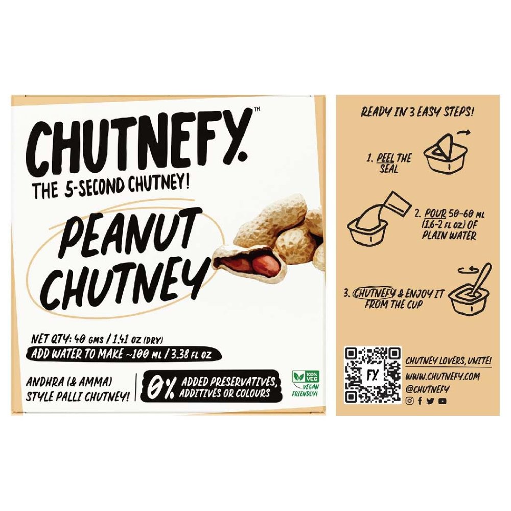 Chutnefy - Peanut Chutney- 1.41 Ounce, (Pack of 2) | Delicious & Ready-to-Eat | 5-Second Instant Chutney | No Preservatives or Additives