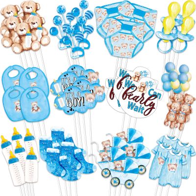 Whaline 72Pcs Bear Baby Shower Cupcake Topper Blue Baby Boy Cupcake Picks We Can Bearly Wait Cake Decorations for Baby Shower Kids Boys Birthday Party Supplies, 12 Designs