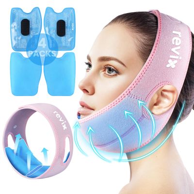 REVIX Wisdom Tooth Ice Pack Wrap with 3D Sewing Design Face Ice Wrap for Jaw, TMJ, Oral Discomfort, Teeth Removal and Dental Implants, Super Snug Fit with 4 Hot Cold Packs Reusable, Pink
