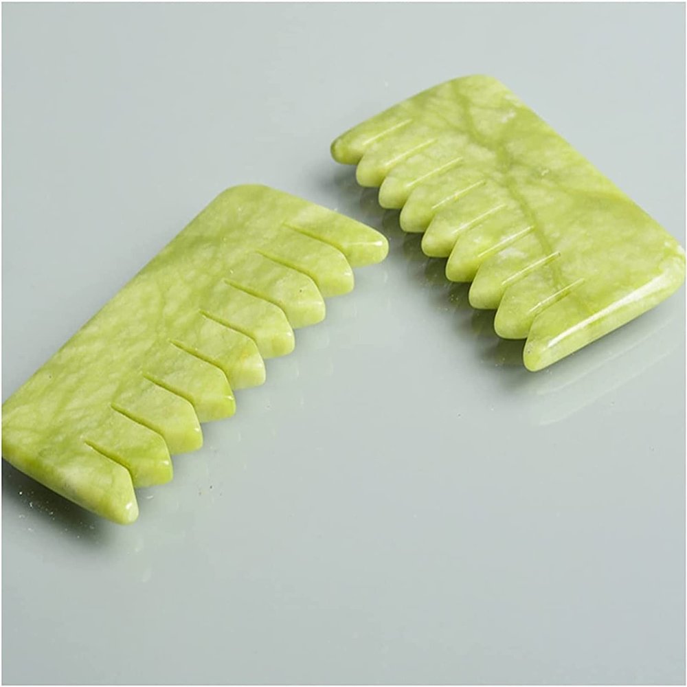 AMHIL Gua sha Scraper Board Natural Jade Stone Comb Gouache Scraper Guasha Jade Massager for Head Scalp Stone Gua Sha Scraper Facial Massage Tool Hair Care Massage Tool Set (Color : Green 2pcs)