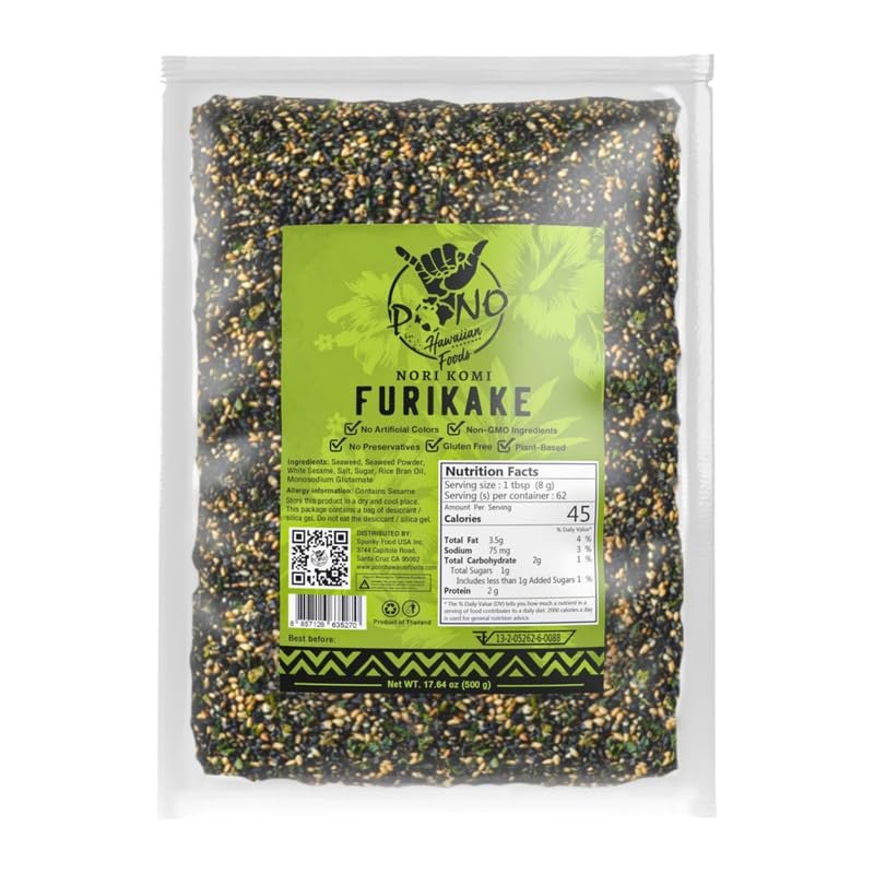 Pono Hawaiian Premium Made -Nori Komi Furikake Rice Seasoning - Gluten-Free and Non-GMO - Multi-Purpose Rice Topping Free from Preservatives and Artificial Colors Japanese Seasoning - 1lb (17.64oz)