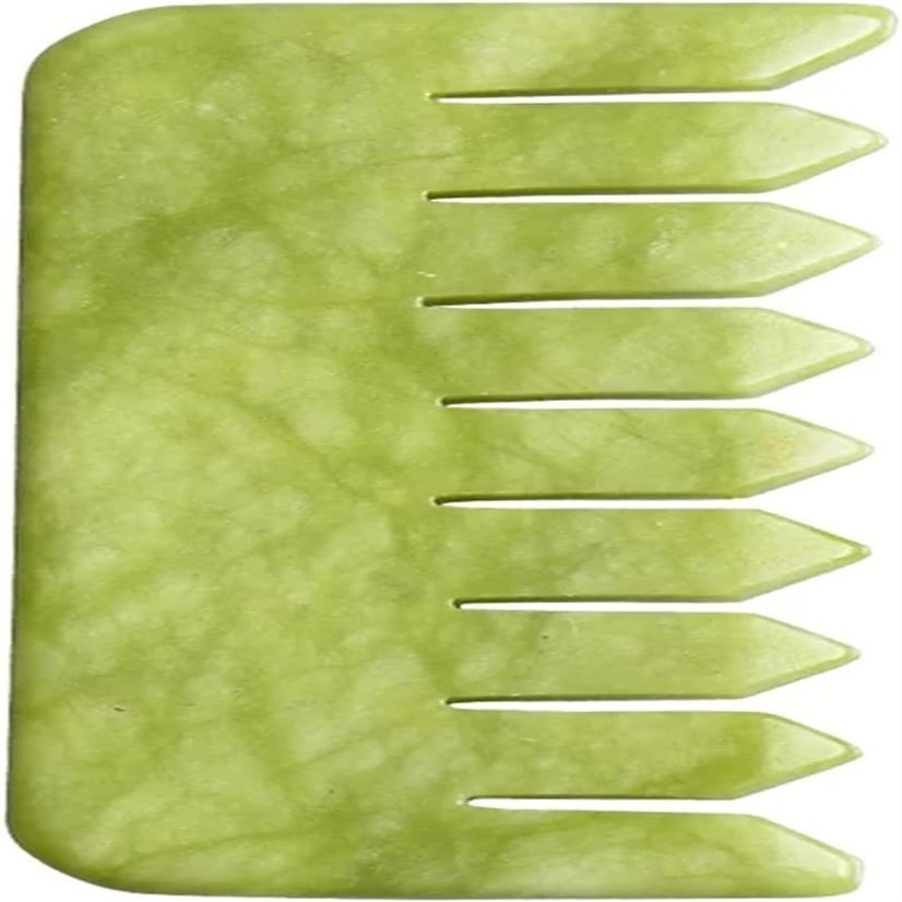 AMHIL Gua sha Scraper Board Natural Jade Stone Comb Gouache Scraper Guasha Jade Massager for Head Scalp Stone Gua Sha Scraper Facial Massage Tool Hair Care Massage Tool Set (Color : Green 1pcs)