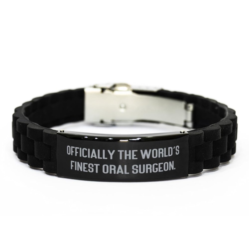 Epic Oral surgeon Gifts, Officially the World's Finest Oral, Birthday Black Glidelock Clasp Bracelet For Oral surgeon from Boss, Dental health, Toothbrush, Toothpaste, Floss, Mouthwash