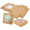 BENECREAT 18 Packs 4x4x1.6 Inch Brown Kraft Paper Box with Clear Windows Foldable Paper Gift Box Goodies Candy Box Dessert Box for Party Wedding Bakery Packaging view 1