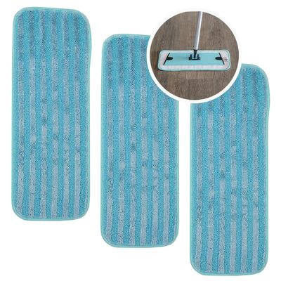 Don Aslett's Microfiber Mop Pad Set of 3 (Aqua) Compatible with 12" Mop Base | Machine Washable | Bathroom or Kitchen | Suitable for All Floor Types Including Laminate, Hardwood, and Tile
