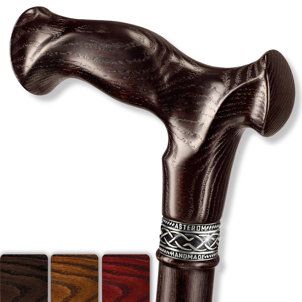 Asterom Walking Cane - Handmade, Ergonomic, Canes for Men - Wooden Walking Sticks for Seniors, Unique (Walnut, 38 Inches)