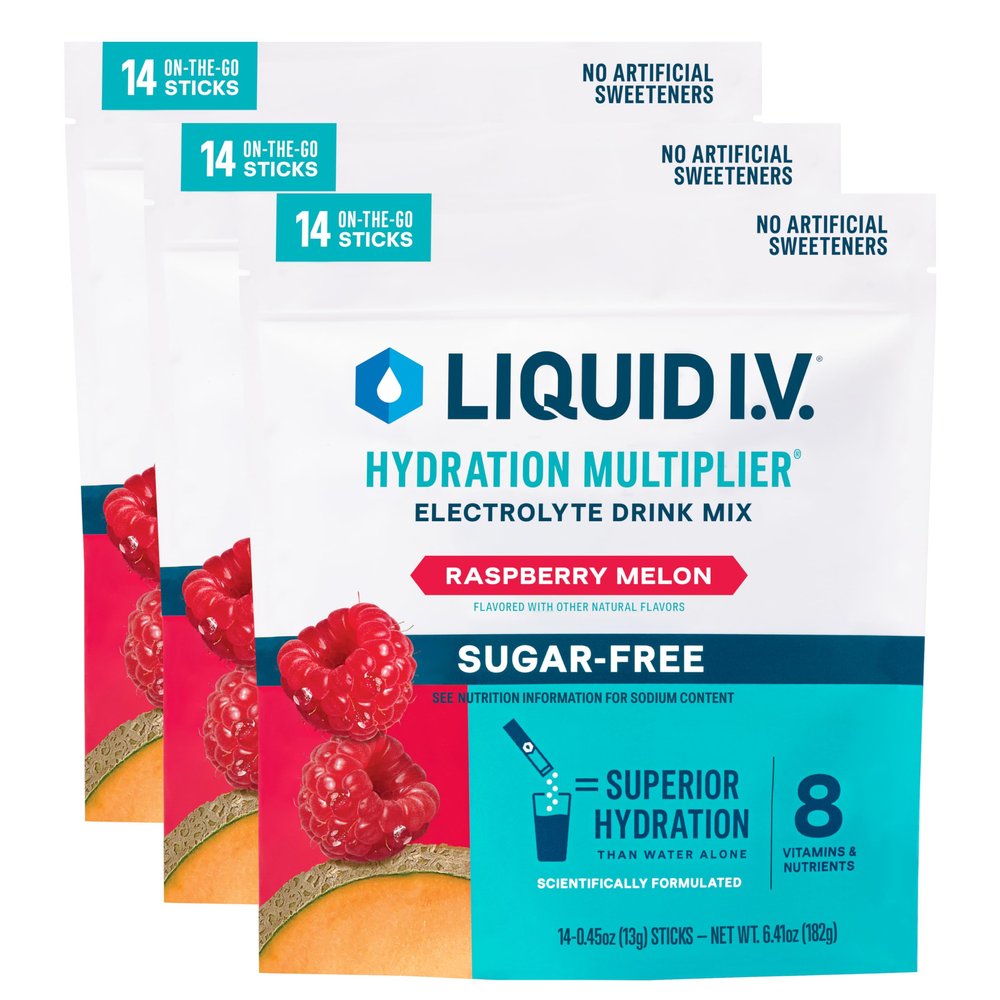 Liquid I.V. Hydration Multiplier Sugar-Free - Raspberry Melon | Electrolyte Powder Drink Mix | 3 Pack (42 Servings)