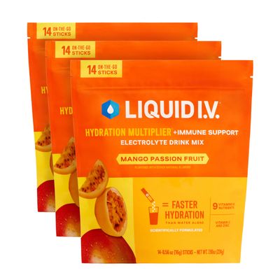 Liquid I.V. Hydration Multiplier +Immune Support - Mango Passionfruit | Electrolyte Powder Drink Mix | 3 Pack (42 Servings)