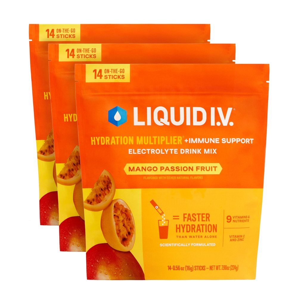 Liquid I.V. Hydration Multiplier +Immune Support - Mango Passionfruit | Electrolyte Powder Drink Mix | 3 Pack (42 Servings)