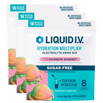 Liquid I.V. Hydration Multiplier Sugar-Free - Rainbow Sherbet | Electrolyte Powder Drink Mix | 3 Pack (42 Servings)