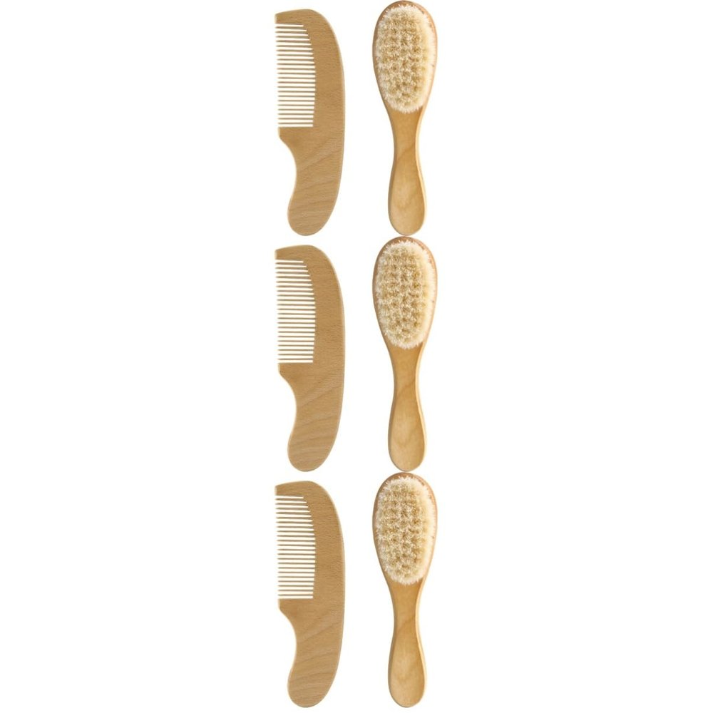 3 Sets Wool Brush Set Newborn Hair Comb Baby Wool Hair Care Hair Comb Baby Supplies Baby Wooden Comb Infant Hair Brush Newborn Baby Comb