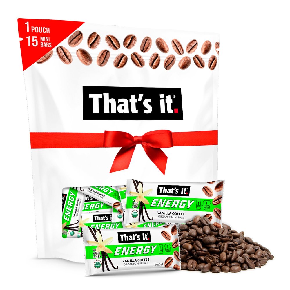 That's it. Organic Energy Coffee Mini Bars-Vanilla Coffee ( 1 Mini Bar = 1 Cup of Coffee ) Grab and GoNo Added SugarsNon-GMOCaffeine Power SnackKosherAllergy Friendly (Vanilla Coffee-15 Pack)