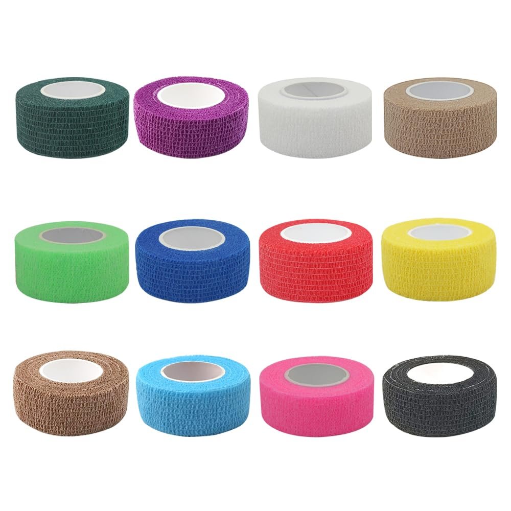 [12 Pack-1" x5Yards] MINGYUE Self Adhesive Bandage Wrap,Athletic Tape,Sports Tape,Wrist and Ankle Wrap Tape,Cohesive Bandage for Vet Wrap(12 Colors)
