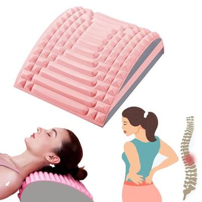 ADHMETOP Neck and Back Stretcher, Support Massager, Used to Relieve Low Back Pain, Relax and Soothe The Back and Neck, intervertebral disc herniation, Sciatica, and Relaxation Tool (Pink)