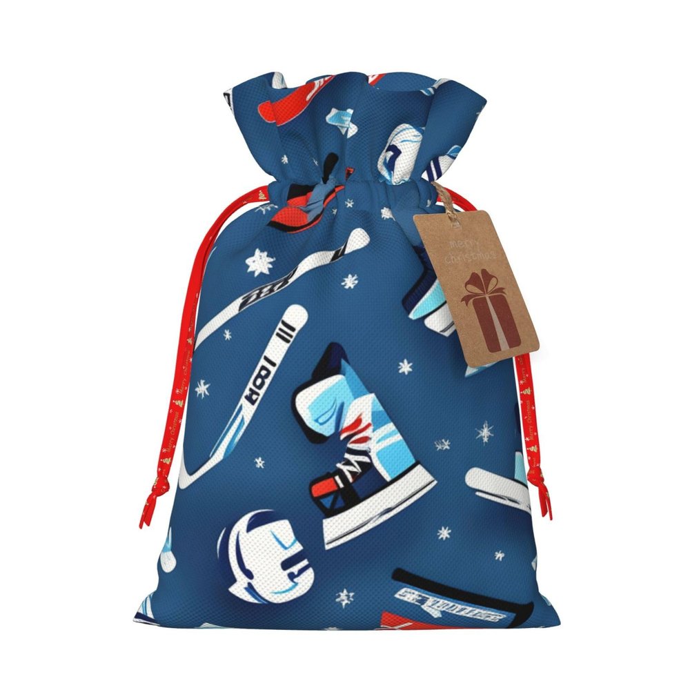 ZISHAK Ice Hockey Print Drawstring Fabric Gift Bagsideal Holiday Gift Bags For Any Occasion