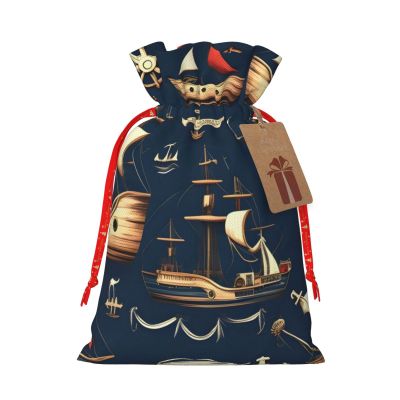 ZISHAK Nautical Sailing Pirate Drawstring Fabric Gift Bagsideal Holiday Gift Bags For Any Occasion