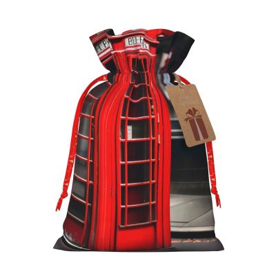 ZISHAK Red Phone Booth London Street Drawstring Fabric Gift Bagsideal Holiday Gift Bags For Any Occasion