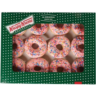 Krispy Kreme Strawberry Iced with Sprinkles Doughnuts Donuts One Dozen