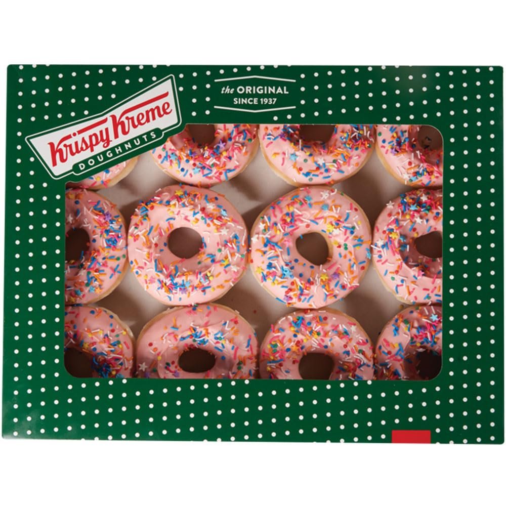 Krispy Kreme Strawberry Iced with Sprinkles Doughnuts Donuts One Dozen