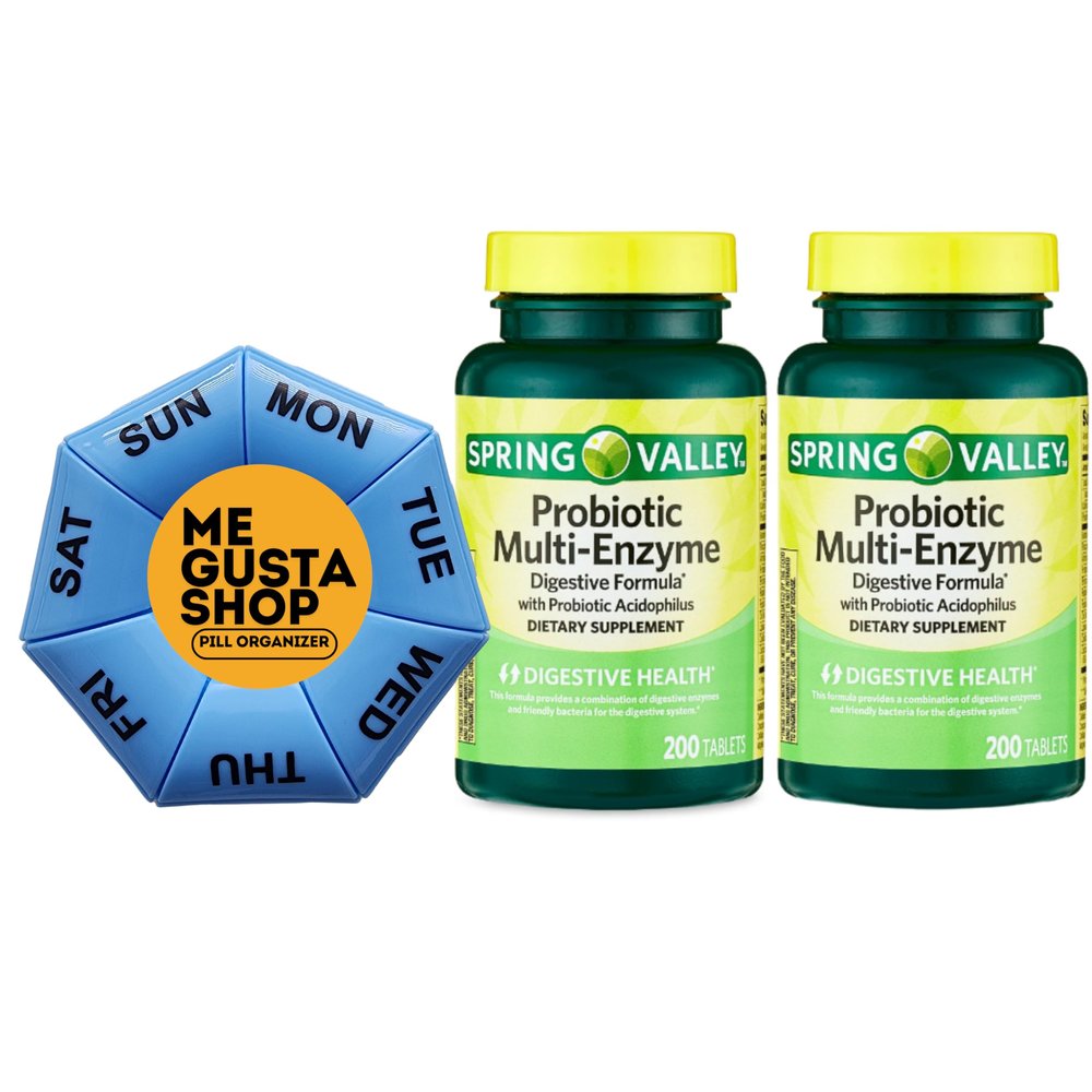 Spring Valley Probiotic Multi-Enzyme Digestive Formula Tablets Pack of 2, 200 ct 400 Total Including Pill Organizer