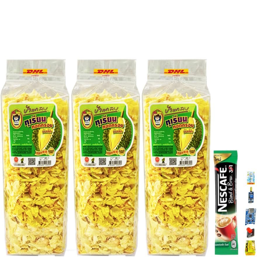 SHIPPING BY DHL 500g Paglab Durian Fried Chips Crispy Monthong Original Flavour OTOP Thailand Fruit Exotic Healthy Snack Vegan (Packs of 3) By Beautygoodshop [Get Free For You Beauty Gifts]
