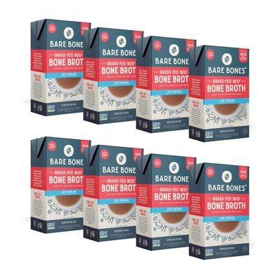 Bare Bones Low Sodium Grass-Fed Beef Bone Broth | Pour w/Pasture Raised Protein & Collagen for Cooking & Sipping | No Artificial Flavors Non-GMO Gluten/Dairy-Free Keto/Paleo Friendly | 16oz | 8 Pack