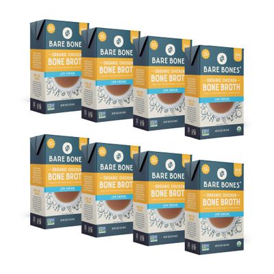 Bare Bones Low Sodium Organic Chicken Bone Broth | Pour w/Pasture Raised Protein & Collagen for Cooking & Sipping | No Artificial Flavors Non-GMO Gluten/Dairy-Free Keto/Paleo Friendly | 16oz | 8 Pack