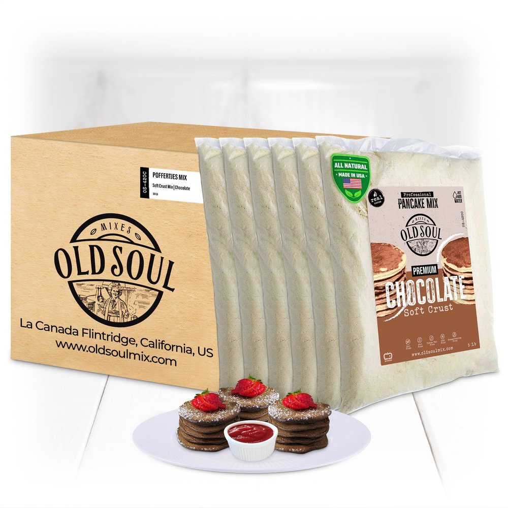 OldSoul Poffertjes Batter Mix | Dough Mix | Chocolate Flavor | 30 Lbs | 4200 Mini Dutch Pancakes (30 Lbs, Traditional)