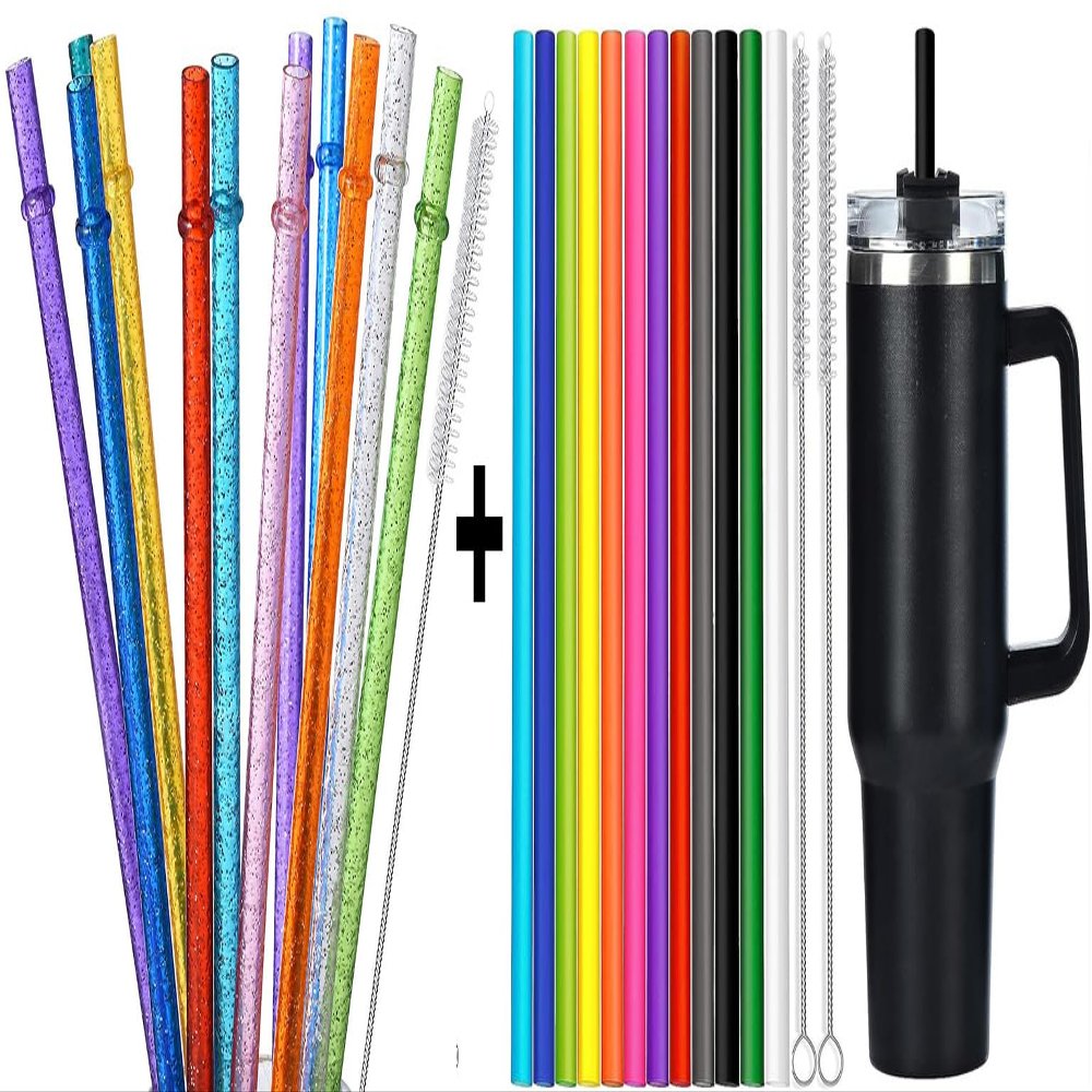 ALINK 13 IN Glitter Straws and 12 Colorful Plastic Straws for Stanley Tumblers