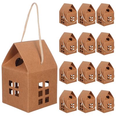 COHEALI House Shaped Candy Boxes: 15pcs Kraft Paper Chocolate Biscuits Treat Bags Favor Boxes for Wedding Christmas Birthday Party