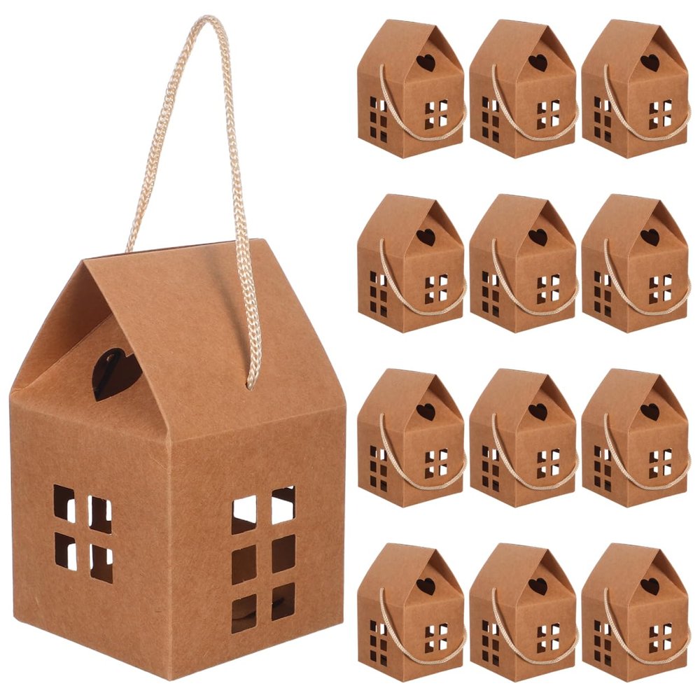 COHEALI House Shaped Candy Boxes: 15pcs Kraft Paper Chocolate Biscuits Treat Bags Favor Boxes for Wedding Christmas Birthday Party