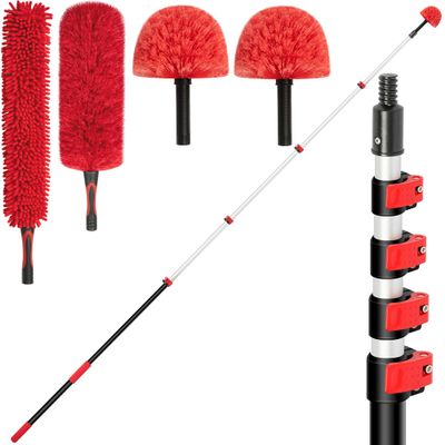 7-24 FT Extension Pole with 2 Outdoor Cobweb Brushes, 30 FT High Reach Ceiling Fan Cleaner Duster for Home, 24 FT Extendable Pole with 4 Pcs Dusting Tools, Cubweb Dusters, Feather Dusters, Fan Duster
