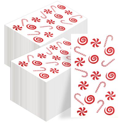 200 Pack Christmas Guest Napkins - Festive Candy Cane & Candy Design - 2-Ply Disposable Paper Napkins - 16x16 Inch - Ideal for Xmas, Holidays, and Parties