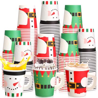 Maxcheck Christmas Paper Cups 7oz Disposable Christmas with Handles Santa Snowman Elf Tea Coffee Cups Hot Chocolate Bar Accessories for Adults Holiday Xmas Party Supplies(75 Pcs,7oz)