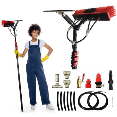 SHENJIA Water Fed Pole Brush Kit, Solar Panel Window Cleaner Cleaning Brush & Pole Kit Extendable Outdoor Window Cleaner W/Hose Squeegee,(Size:36FT)
